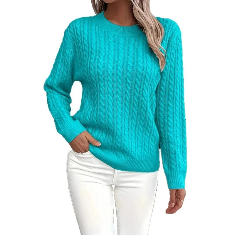 Damen Feinstrick-Pullover mit Zopfmuster und Rundhalsausschnitt Nord Taschen