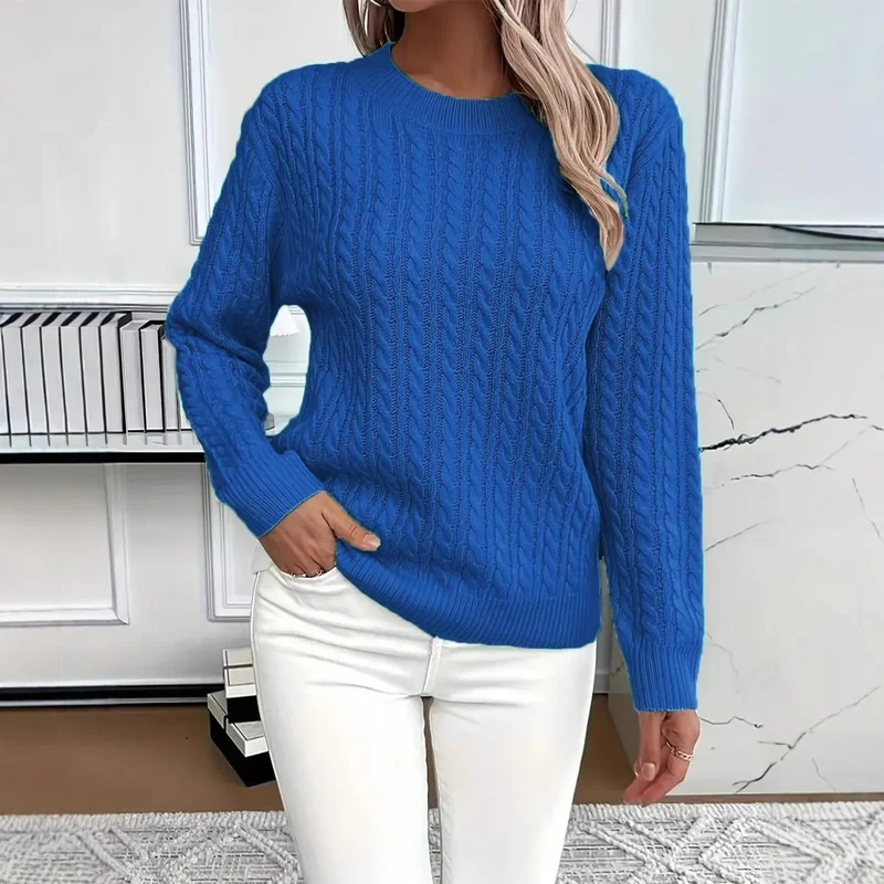 Damen Feinstrick-Pullover mit Zopfmuster und Rundhalsausschnitt Nord Taschen
