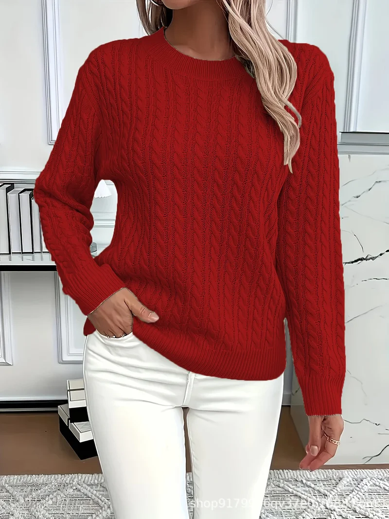 Damen Feinstrick-Pullover mit Zopfmuster und Rundhalsausschnitt Nord Taschen