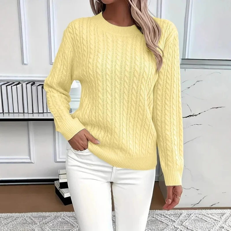 Damen Feinstrick-Pullover mit Zopfmuster und Rundhalsausschnitt Nord Taschen