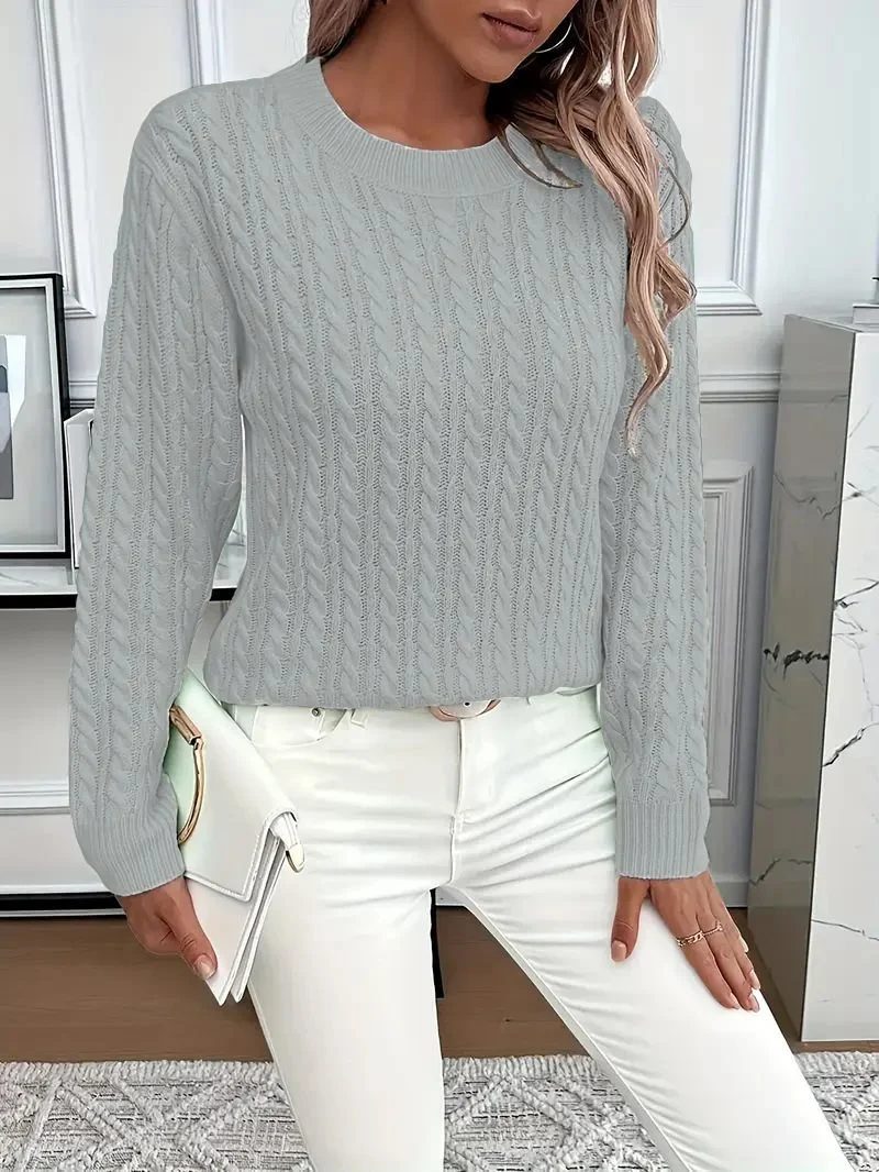 Damen Feinstrick-Pullover mit Zopfmuster und Rundhalsausschnitt Nord Taschen