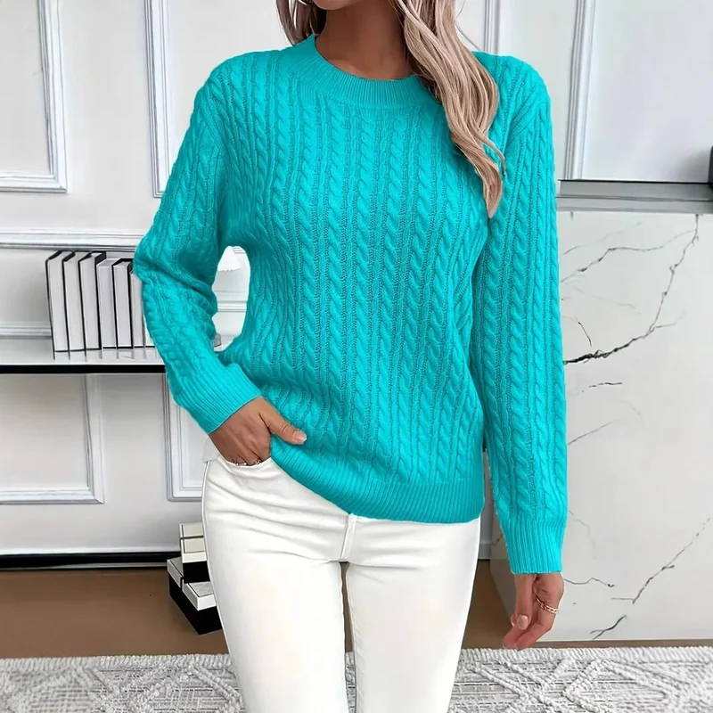 Damen Feinstrick-Pullover mit Zopfmuster und Rundhalsausschnitt Nord Taschen