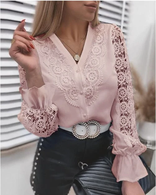 Damen Elegante Hemdbluse mit Spitzeneinsätzen, klassischem Kragen und Manschetten Nord Taschen