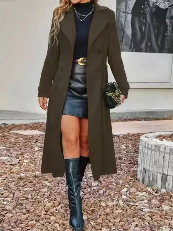 Damen Doppelreihiger Wollmix-Mantel mit tailliertem Schnitt und Reverskragen Nord Taschen