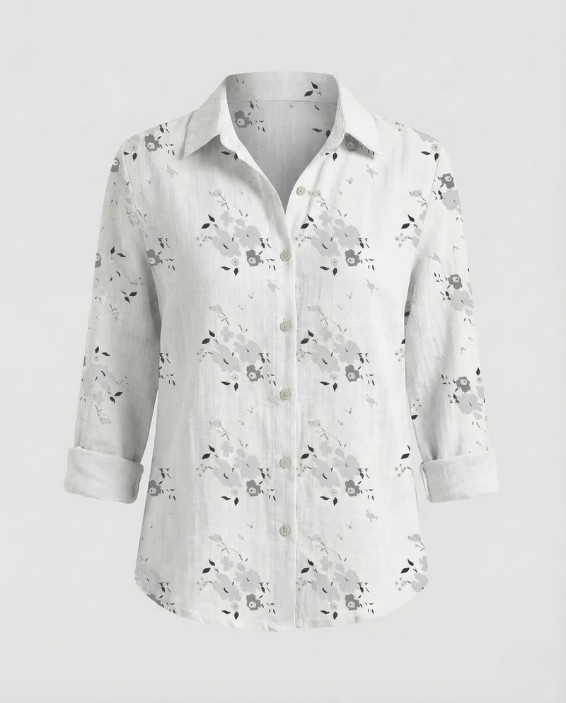 Damen Leinenbluse Blumenprint