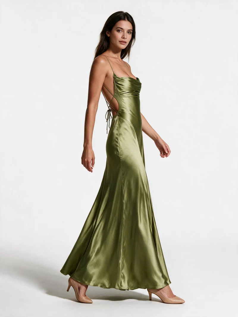 Damen Elegantes satin Abendkleid mit tailliertem Schnitt und schmalen Trägern - Vittorelli