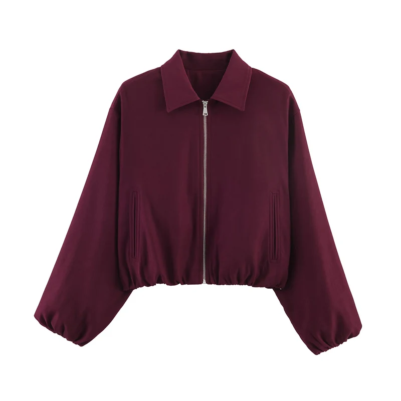 Damen Cropped Bomberjacke mit Ballonärmeln, elastischem Saum und Reverskragen Nord Taschen