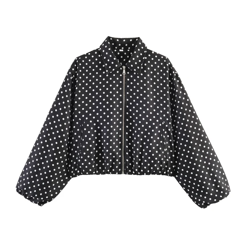 Damen Cropped Bomberjacke mit Ballonärmeln, elastischem Saum und Reverskragen Nord Taschen