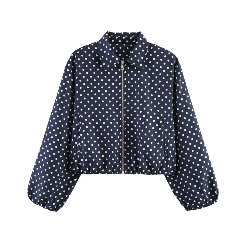 Damen Cropped Bomberjacke mit Ballonärmeln, elastischem Saum und Reverskragen Nord Taschen
