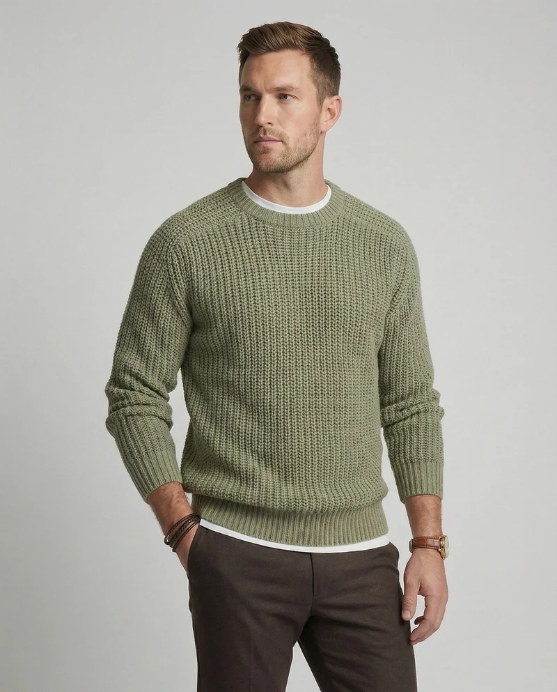 Herren Grobstrick Pullover mit Rundhalsausschnitt und lässigem Schnitt