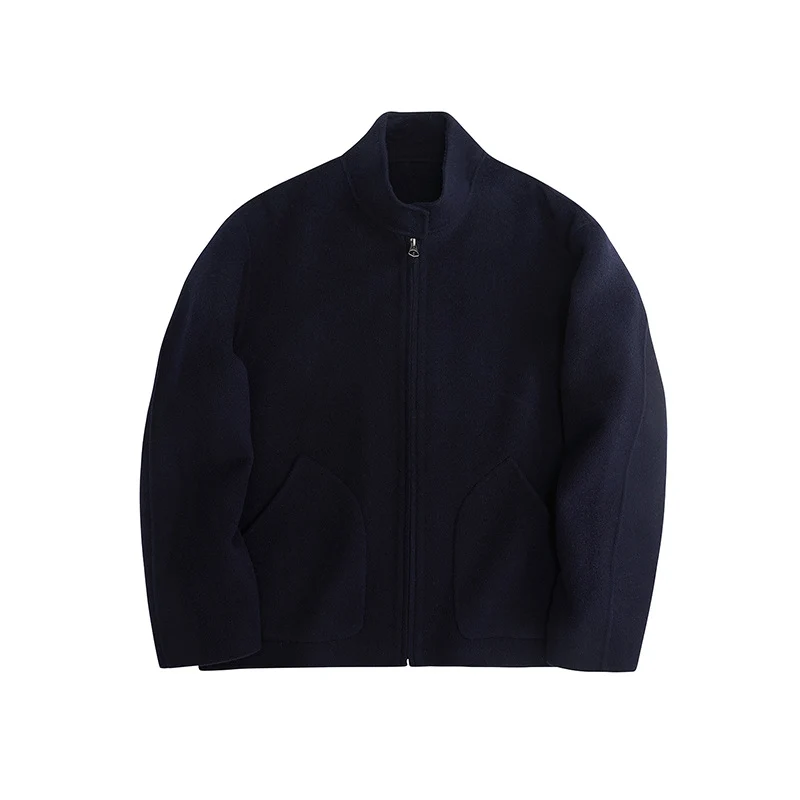 Herren Kurzgeschnittene Wollfleece-Übergangsjacke mit Stehkragen und geschwungenen Eingrifftaschen Nord Taschen