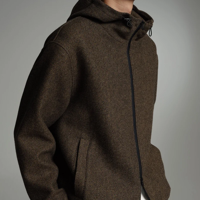 Herren Kurze Wollmisch-Kapuzenjacke mit Reißverschluss und elastischem Saum Nord Taschen