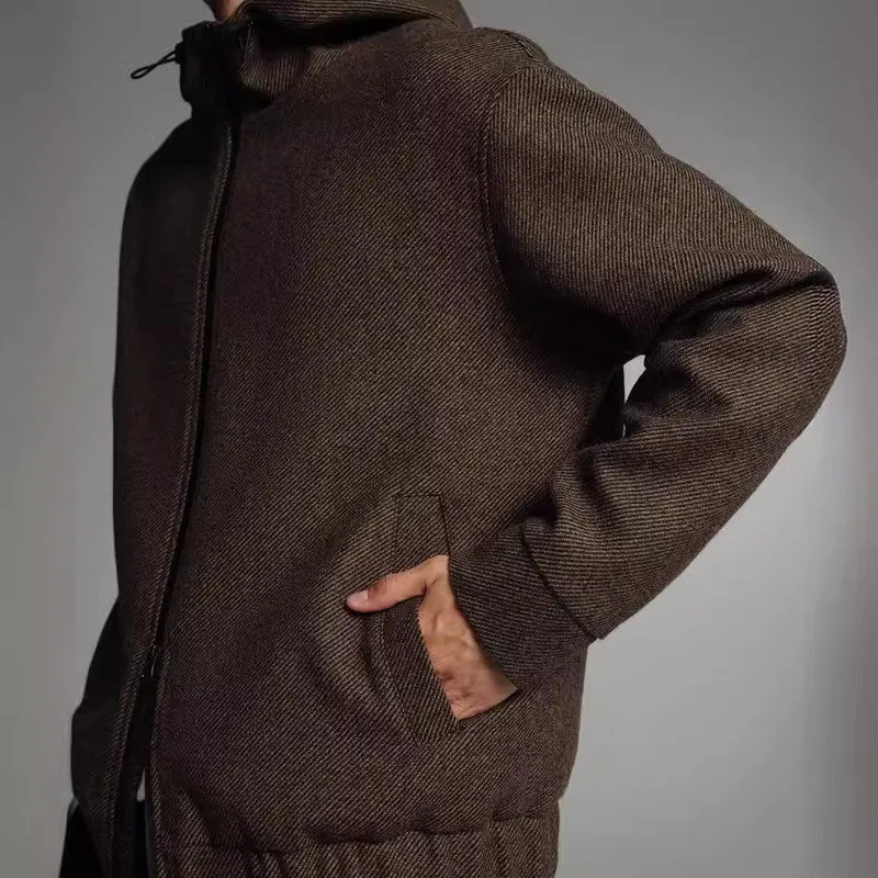 Herren Kurze Wollmisch-Kapuzenjacke mit Reißverschluss und elastischem Saum Nord Taschen