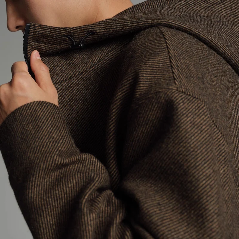 Herren Kurze Wollmisch-Kapuzenjacke mit Reißverschluss und elastischem Saum Nord Taschen