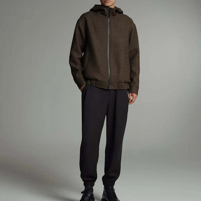 Herren Kurze Wollmisch-Kapuzenjacke mit Reißverschluss und elastischem Saum Nord Taschen