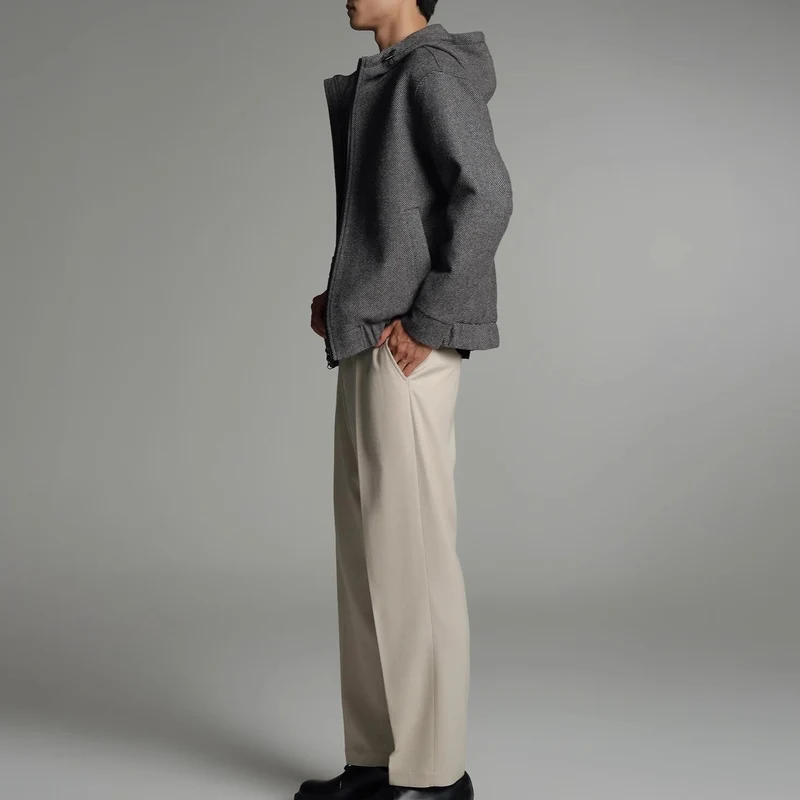 Herren Kurze Wollmisch-Kapuzenjacke mit Reißverschluss und elastischem Saum Nord Taschen