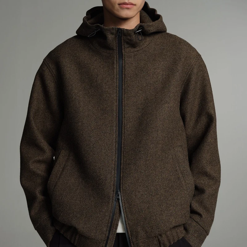 Herren Kurze Wollmisch-Kapuzenjacke mit Reißverschluss und elastischem Saum Nord Taschen