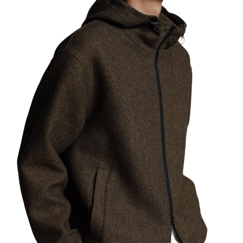Herren Kurze Wollmisch-Kapuzenjacke mit Reißverschluss und elastischem Saum Nord Taschen