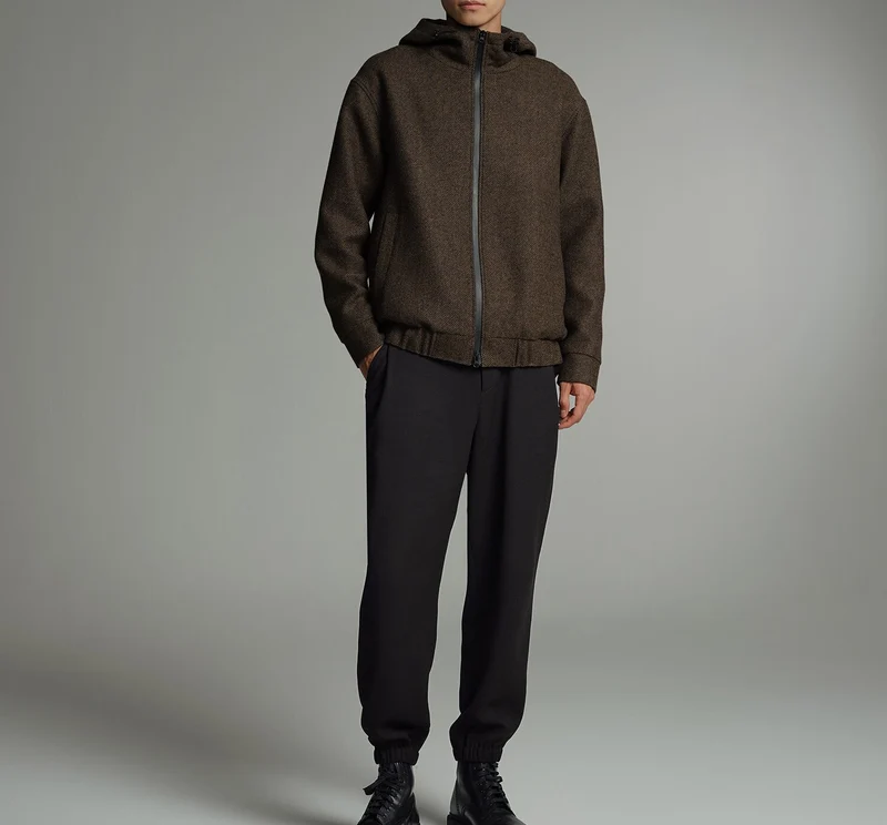 Herren Kurze Wollmisch-Kapuzenjacke mit Reißverschluss und elastischem Saum Nord Taschen