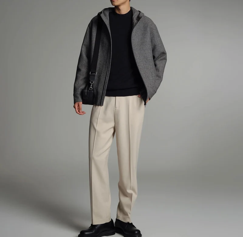Herren Kurze Wollmisch-Kapuzenjacke mit Reißverschluss und elastischem Saum Nord Taschen