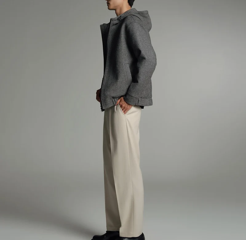 Herren Kurze Wollmisch-Kapuzenjacke mit Reißverschluss und elastischem Saum Nord Taschen