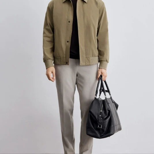 Herren klassische Harringtonjacke mit Rippsaum und verdecktem Reißverschluss Nord Taschen
