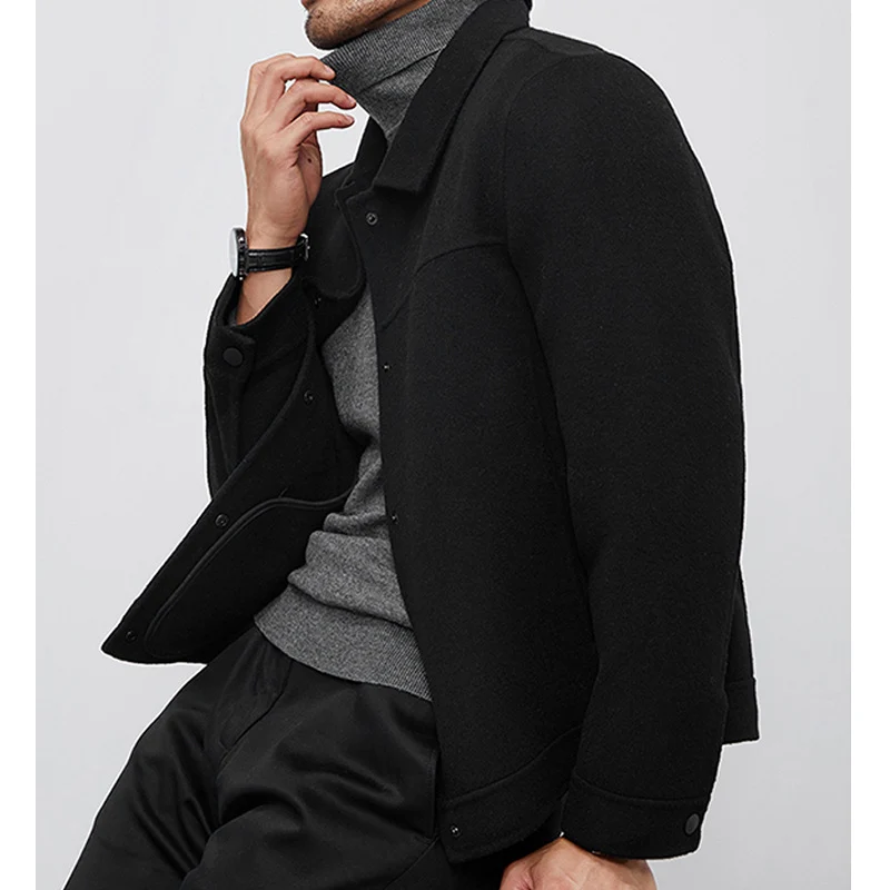 Herren Kastenförmige Wollmix-Blousonjacke mit verdeckter Druckknopfblende und Eingrifftaschen Nord Taschen