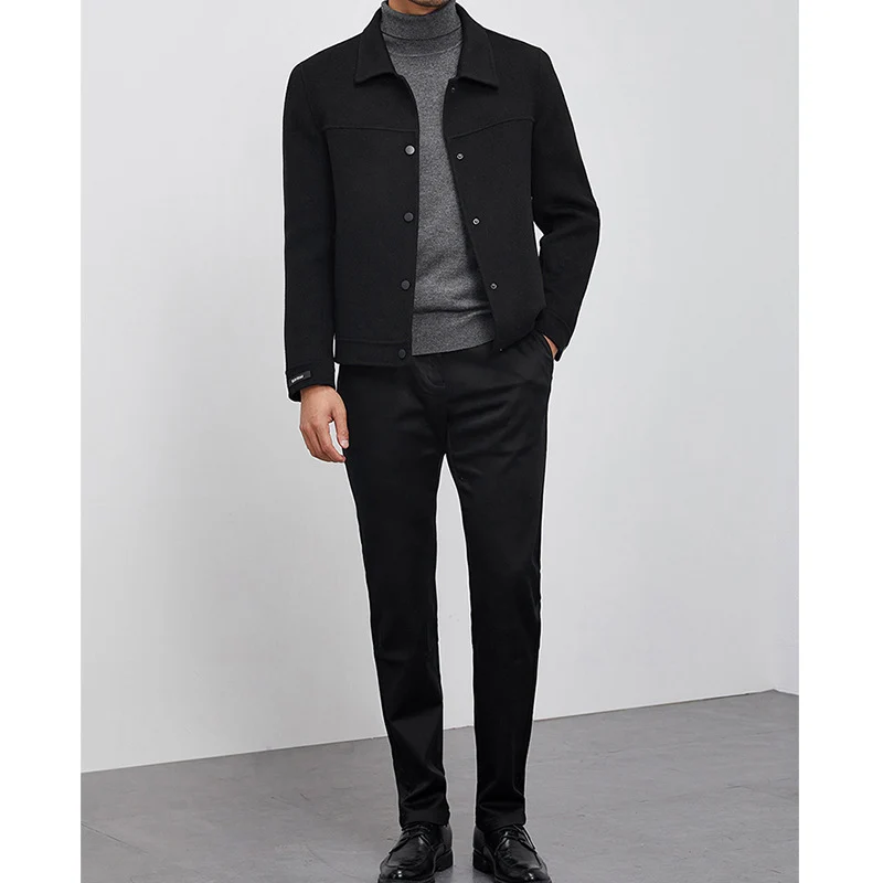 Herren Kastenförmige Wollmix-Blousonjacke mit verdeckter Druckknopfblende und Eingrifftaschen Nord Taschen