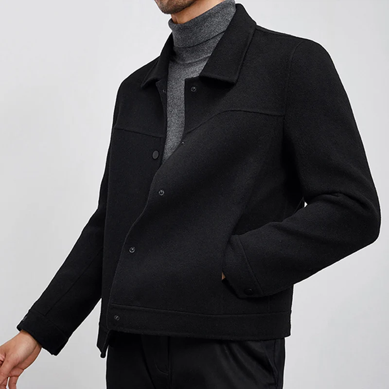 Herren Kastenförmige Wollmix-Blousonjacke mit verdeckter Druckknopfblende und Eingrifftaschen Nord Taschen