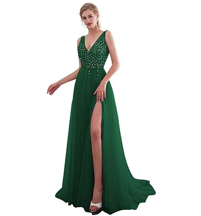 Damen Elegantes Abendkleid mit funkelnden Pailletten und tiefem Schlitz - Vittorelli