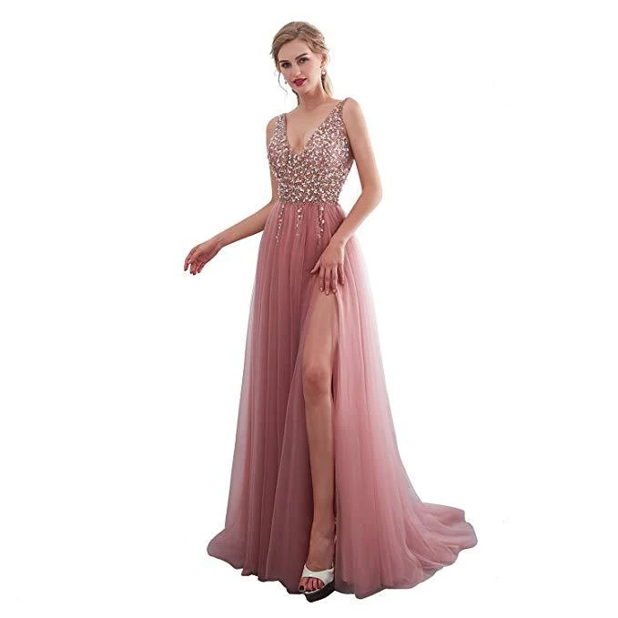 Damen Elegantes Abendkleid mit funkelnden Pailletten und tiefem Schlitz - Vittorelli