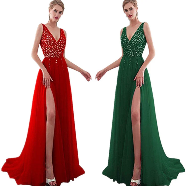Damen Elegantes Abendkleid mit funkelnden Pailletten und tiefem Schlitz - Vittorelli