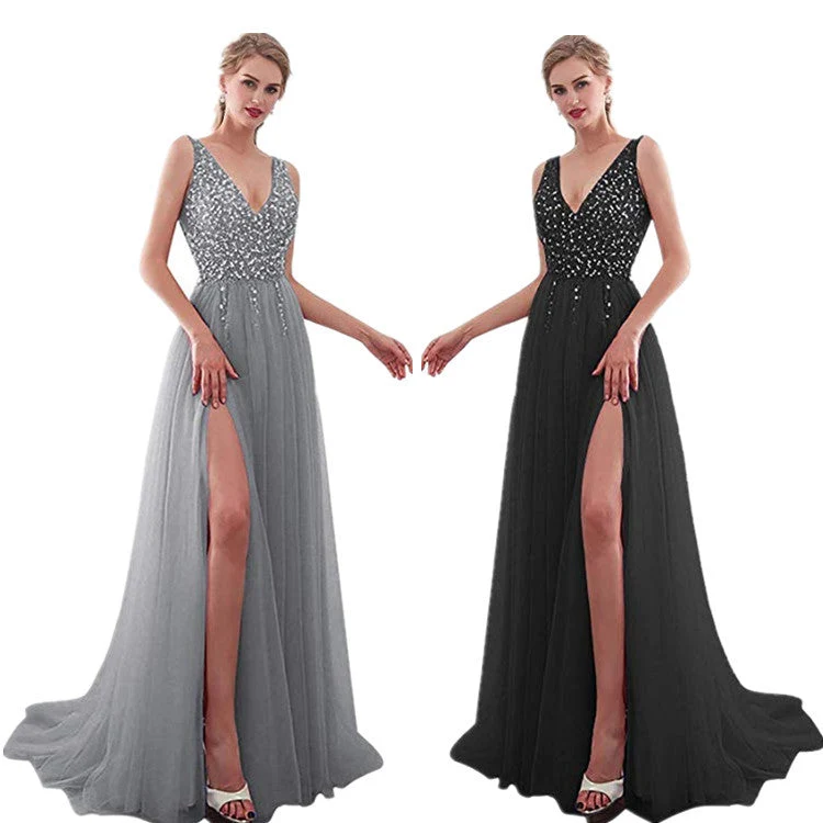 Damen Elegantes Abendkleid mit funkelnden Pailletten und tiefem Schlitz - Vittorelli