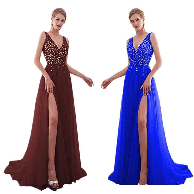 Damen Elegantes Abendkleid mit funkelnden Pailletten und tiefem Schlitz - Vittorelli