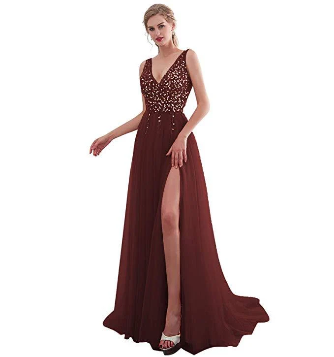 Damen Elegantes Abendkleid mit funkelnden Pailletten und tiefem Schlitz - Vittorelli