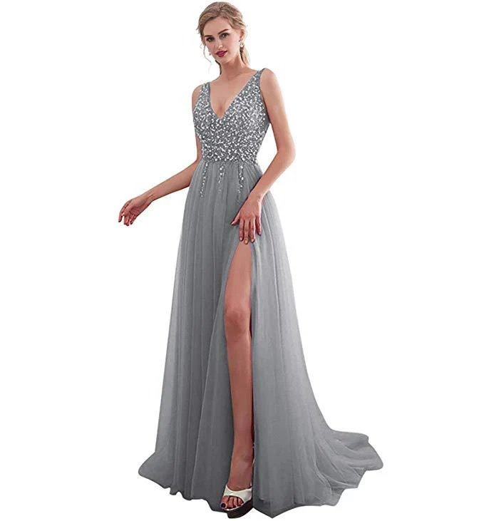 Damen Elegantes Abendkleid mit funkelnden Pailletten und tiefem Schlitz - Vittorelli