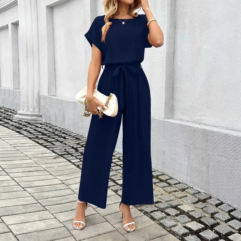 Damen Eleganter Jumpsuit mit Taillengürtel