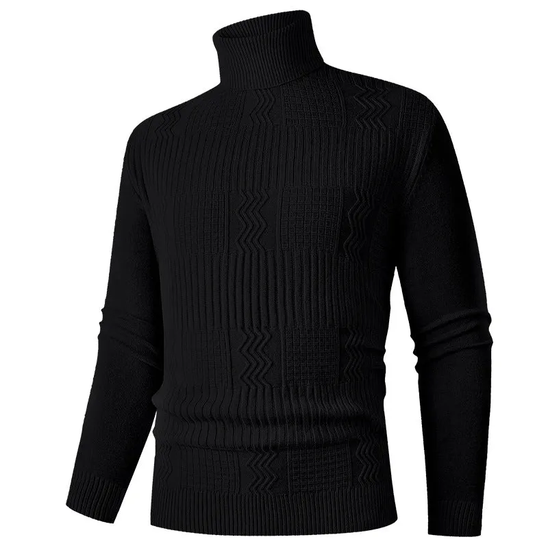 Herren Rollkragenpullover aus Feinstrick mit strukturiertem Jacquardmuster und tailliertem Schnitt Nord Taschen