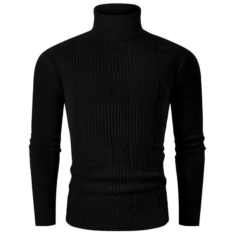 Herren Rollkragenpullover aus Feinstrick mit strukturiertem Jacquardmuster und tailliertem Schnitt Nord Taschen