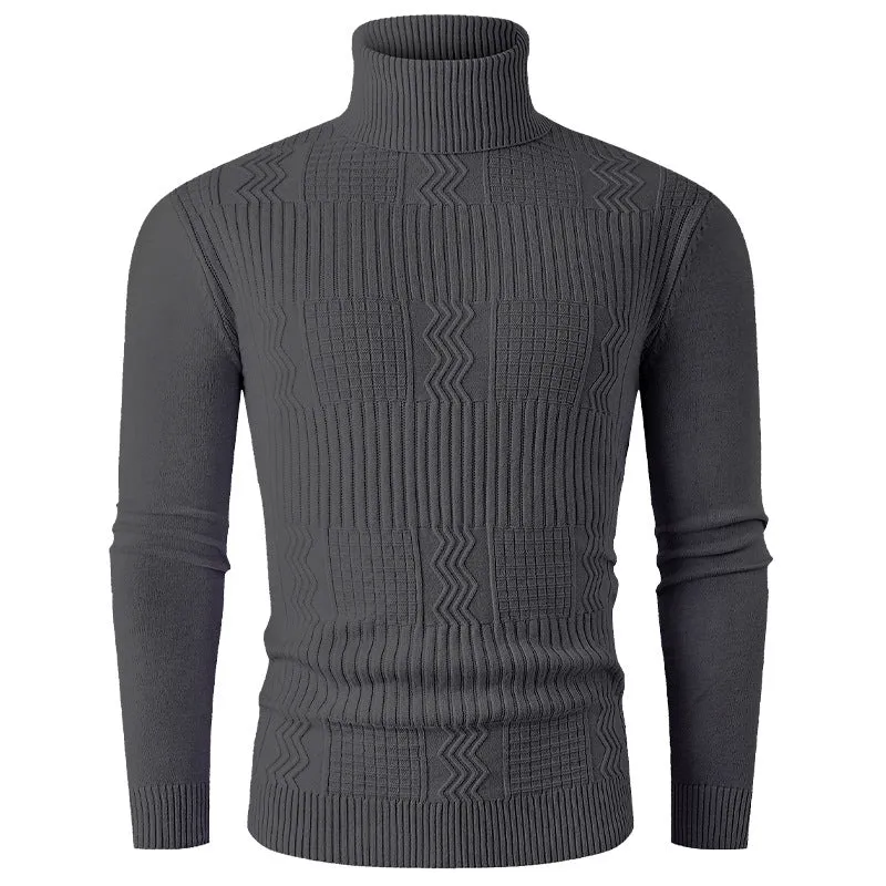 Herren Rollkragenpullover aus Feinstrick mit strukturiertem Jacquardmuster und tailliertem Schnitt Nord Taschen