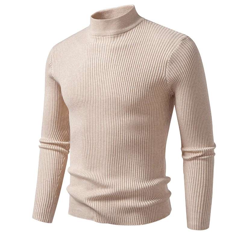 Herren Rippstrick-Mockneck-Pullover schmaler Schnitt thermischer Feinstrick Nord Taschen