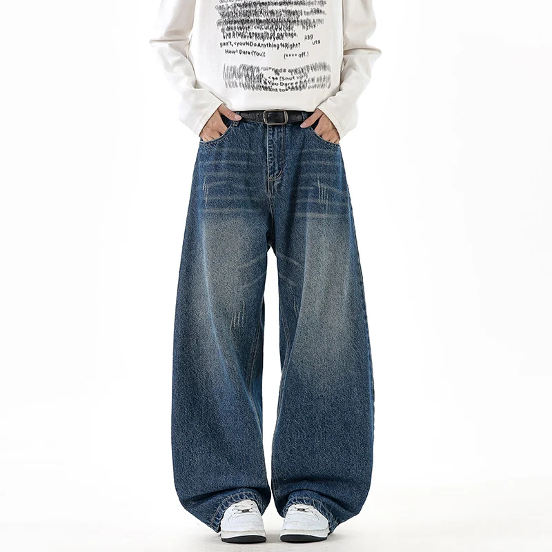Herren Relaxed Wide‑Leg Denimhose mit extra weitem Bein und Vintage-Fade Nord Taschen