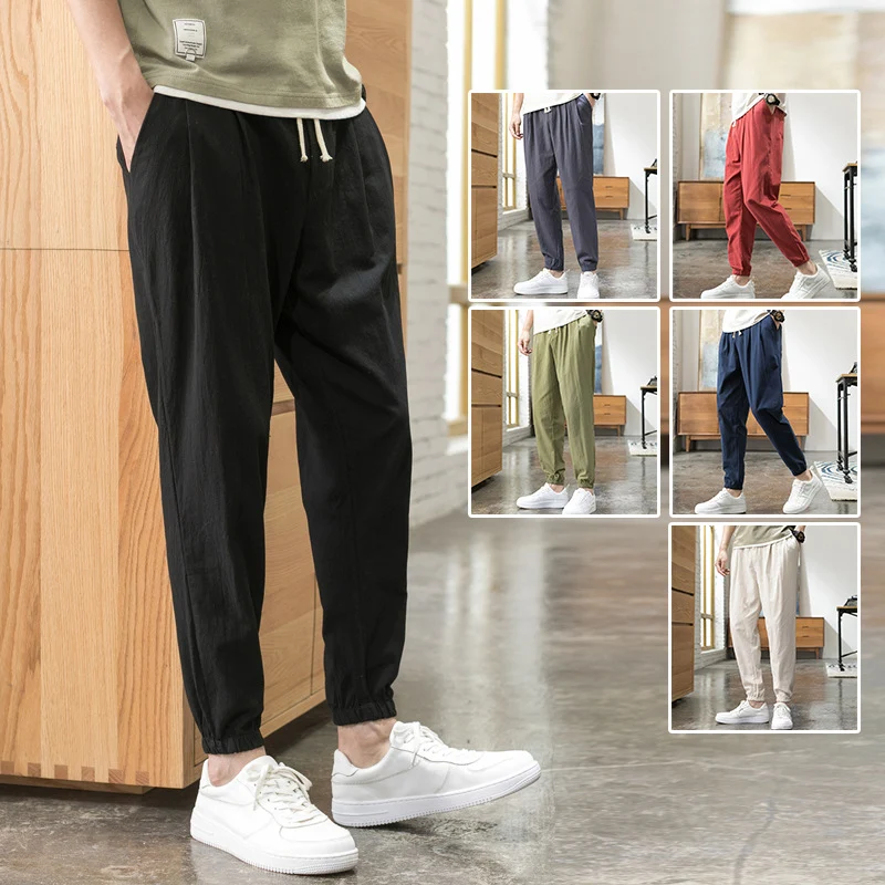 Herren Relaxed-Fit Leinenmix Jogginghose mit Bundfalten, Kordelzug und elastischen Beinabschlüssen Nord Taschen