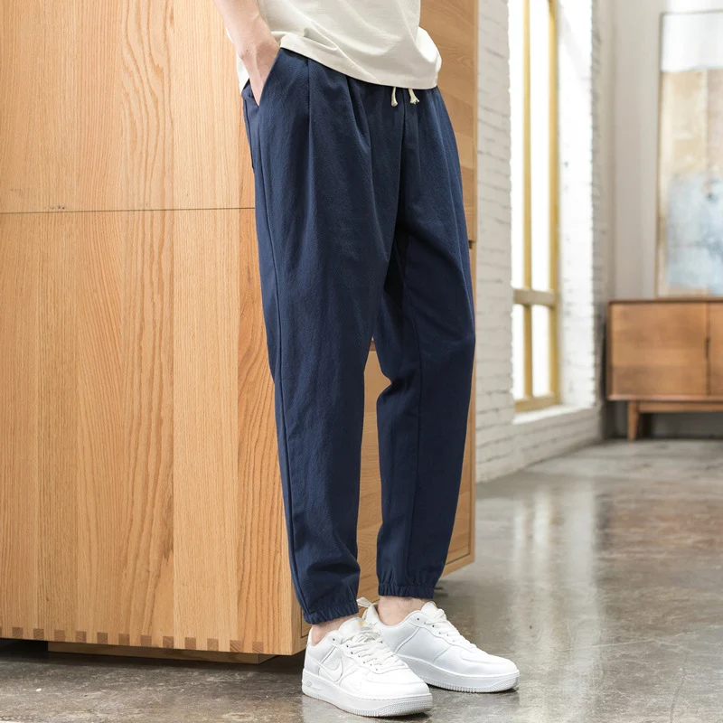 Herren Relaxed-Fit Leinenmix Jogginghose mit Bundfalten, Kordelzug und elastischen Beinabschlüssen Nord Taschen
