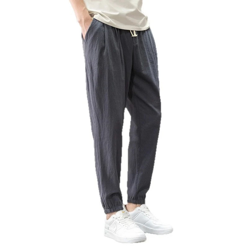 Herren Relaxed-Fit Leinenmix Jogginghose mit Bundfalten, Kordelzug und elastischen Beinabschlüssen Nord Taschen