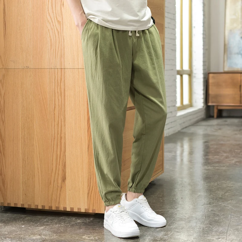 Herren Relaxed-Fit Leinenmix Jogginghose mit Bundfalten, Kordelzug und elastischen Beinabschlüssen Nord Taschen