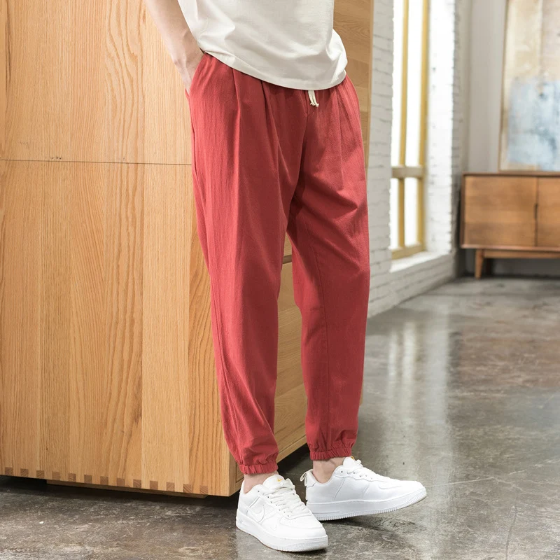 Herren Relaxed-Fit Leinenmix Jogginghose mit Bundfalten, Kordelzug und elastischen Beinabschlüssen Nord Taschen