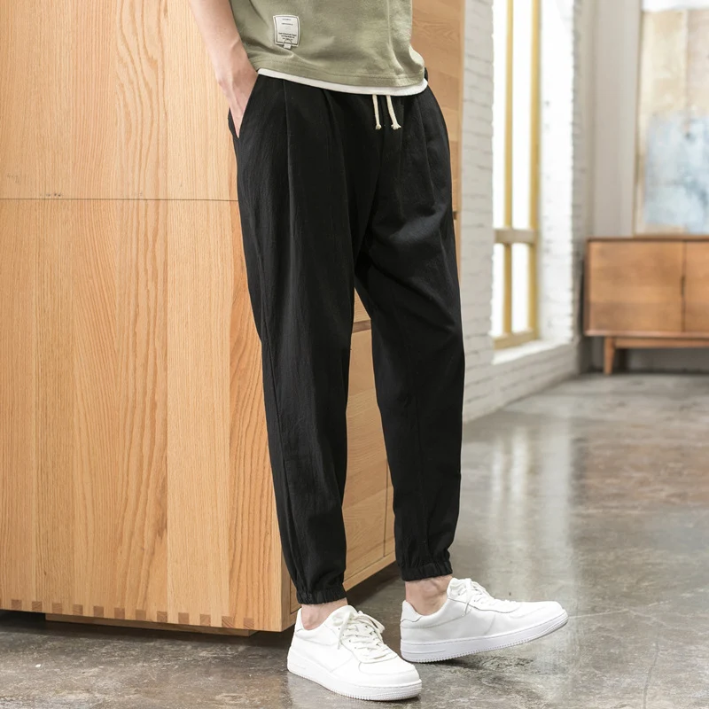Herren Relaxed-Fit Leinenmix Jogginghose mit Bundfalten, Kordelzug und elastischen Beinabschlüssen Nord Taschen