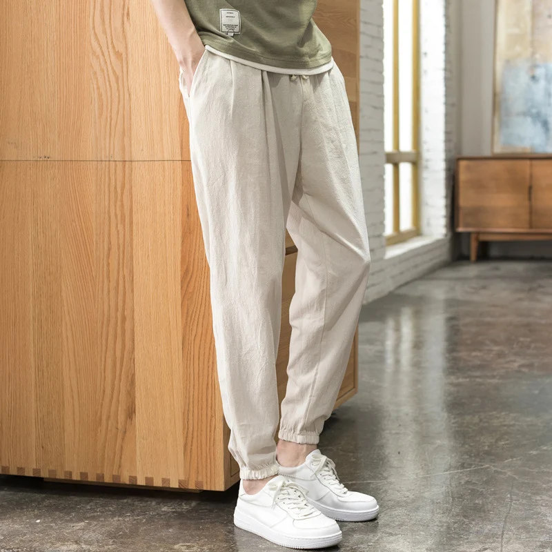 Herren Relaxed-Fit Leinenmix Jogginghose mit Bundfalten, Kordelzug und elastischen Beinabschlüssen Nord Taschen