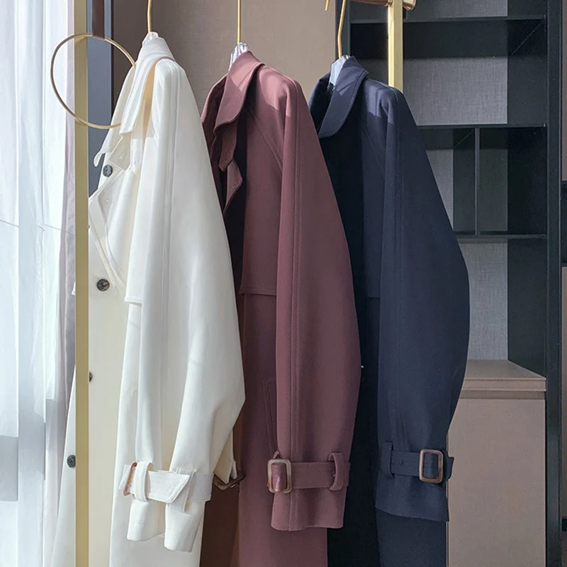 Damen Trenchcoat mit doppelter Knopfleiste und Taillengürtel Nord Taschen